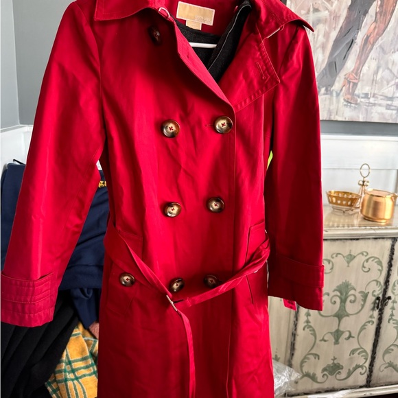 Michael Kors Red Double-Breasted Trench Coat - Picture 2 of 5